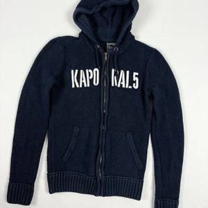 Navy cotton & wool  tight fit zip up knitted hoodie (XS/S)