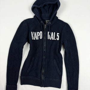 Navy cotton & wool  tight fit zip up knitted hoodie (XS/S)