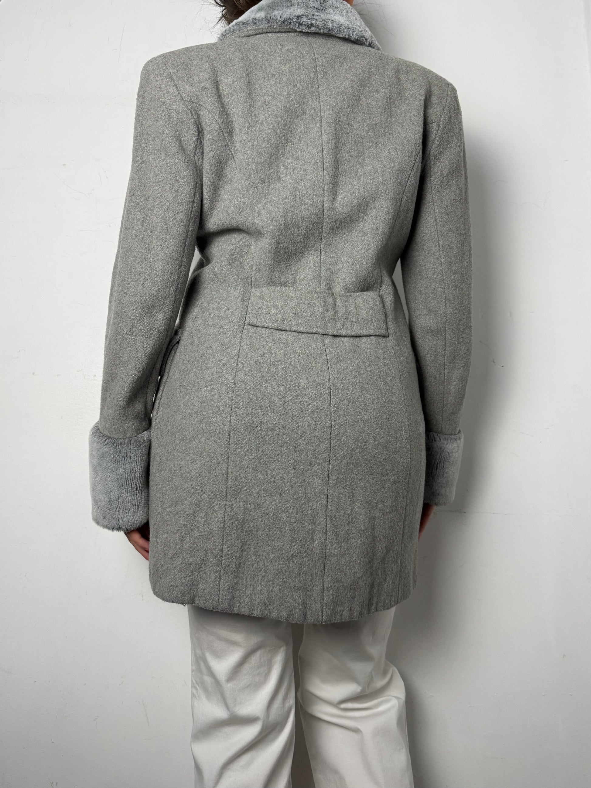 Grey wool & faux fur winter coat (M/L)
