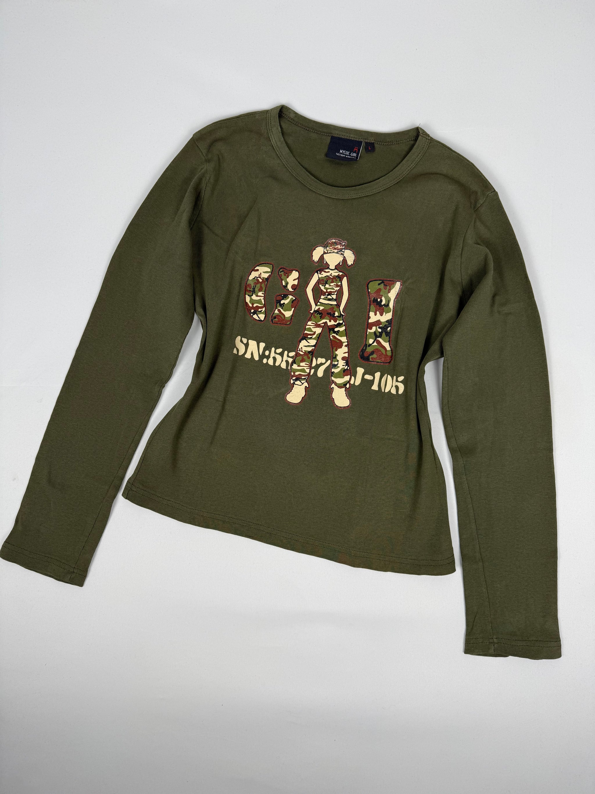 Khaki graphic long sleeves top (L)