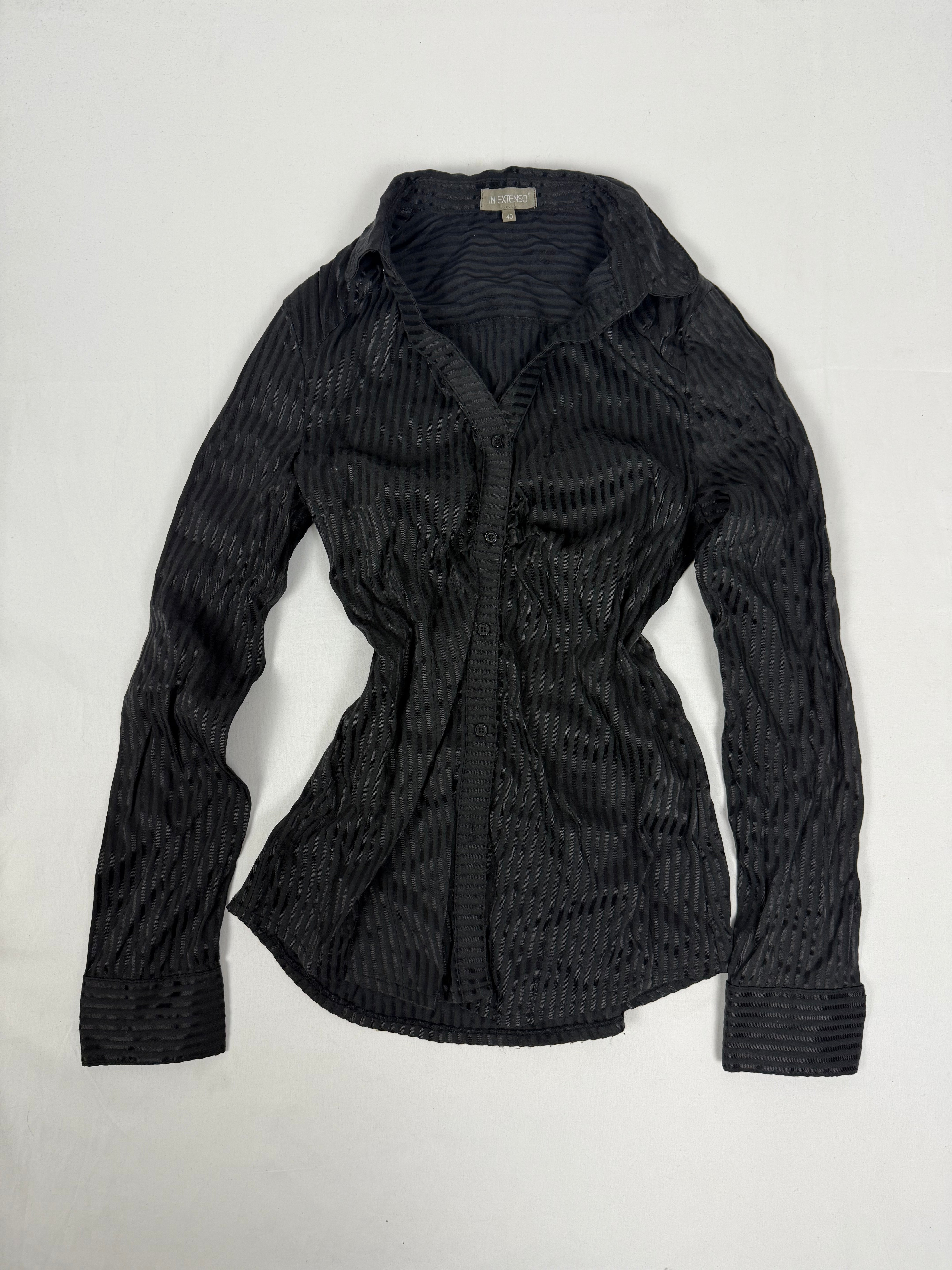 Black striped ruched long sleeves shirt (L)