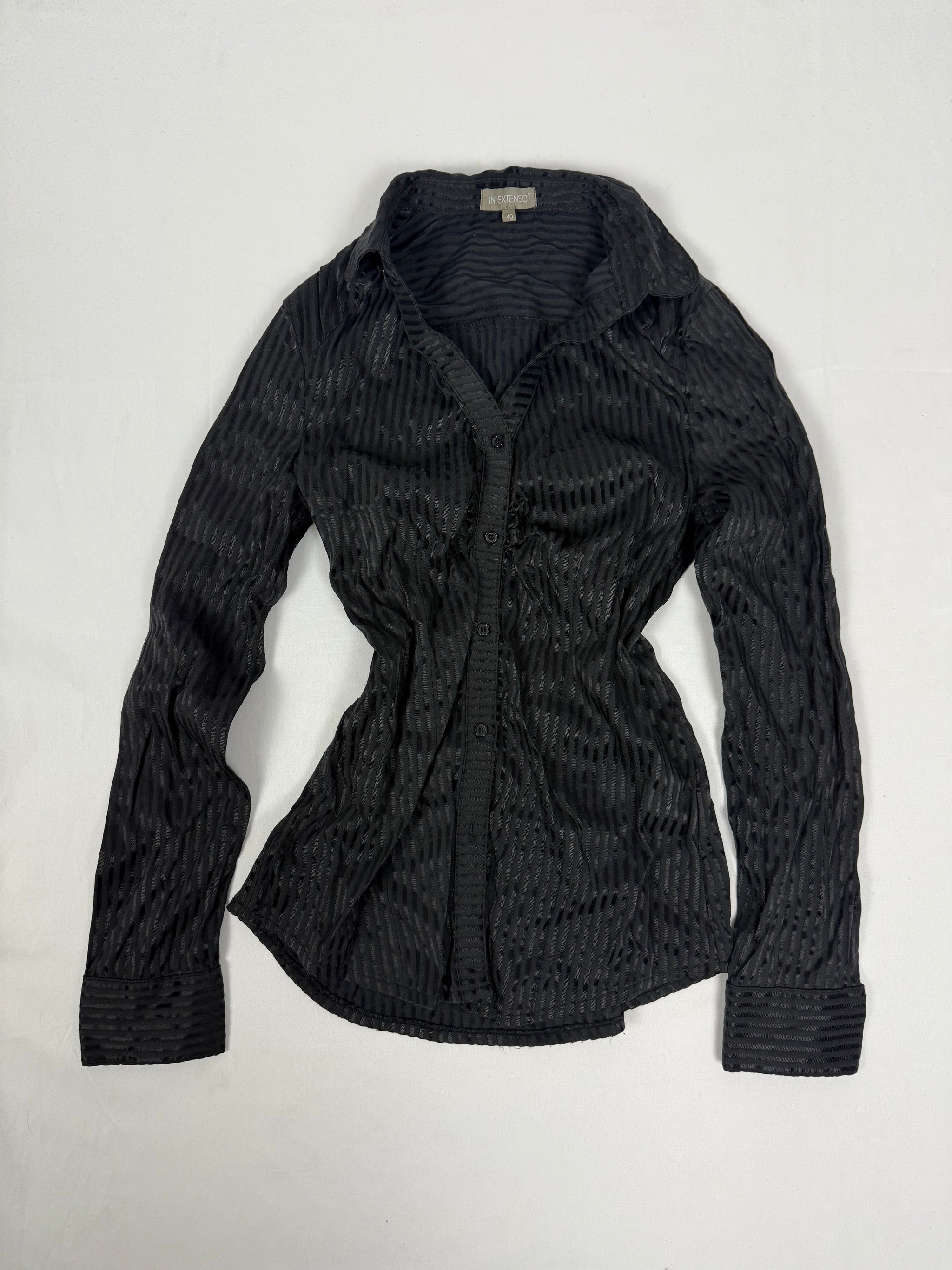 Black striped ruched long sleeves shirt (L)