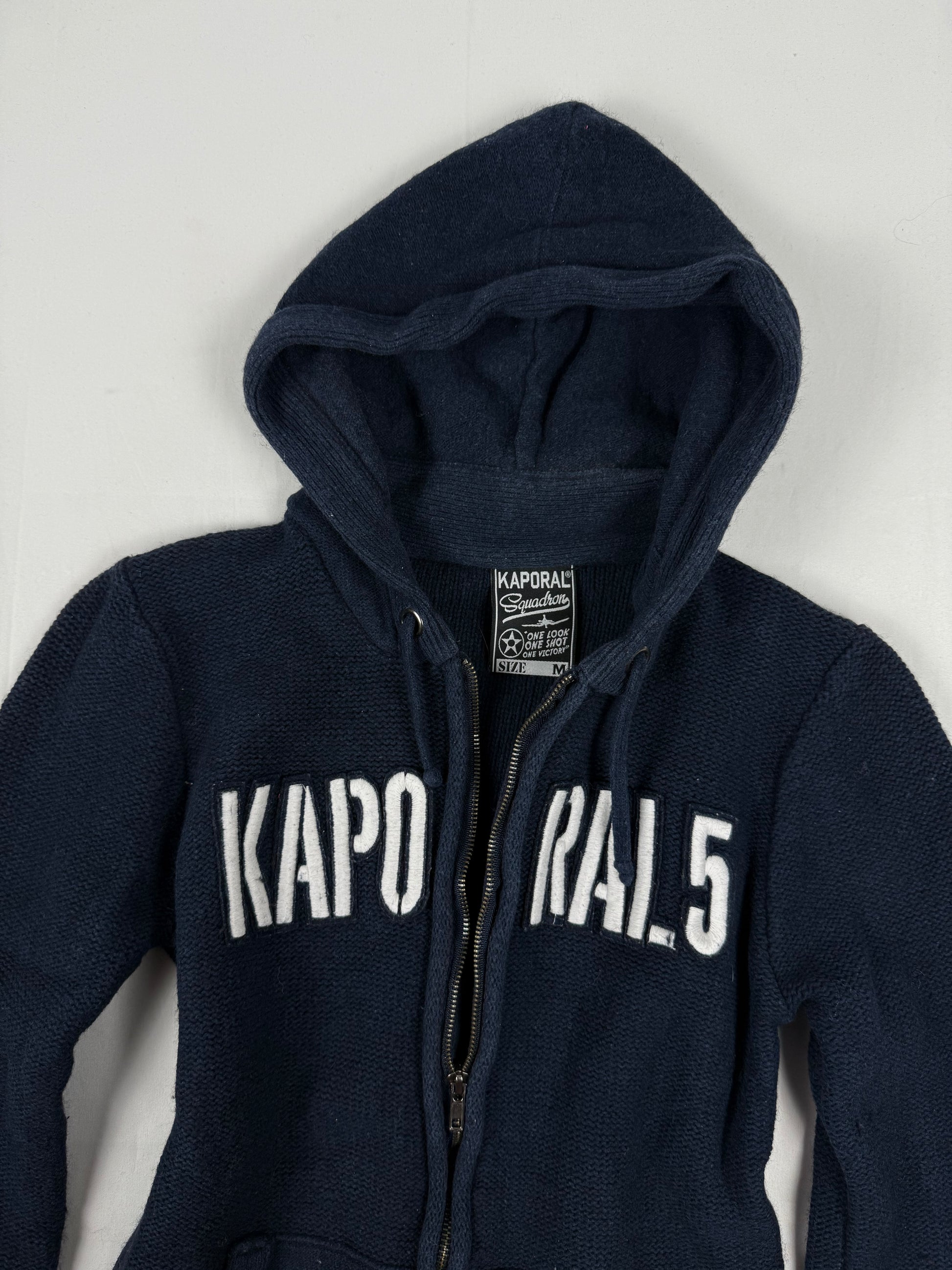 Navy cotton & wool  tight fit zip up knitted hoodie (XS/S)