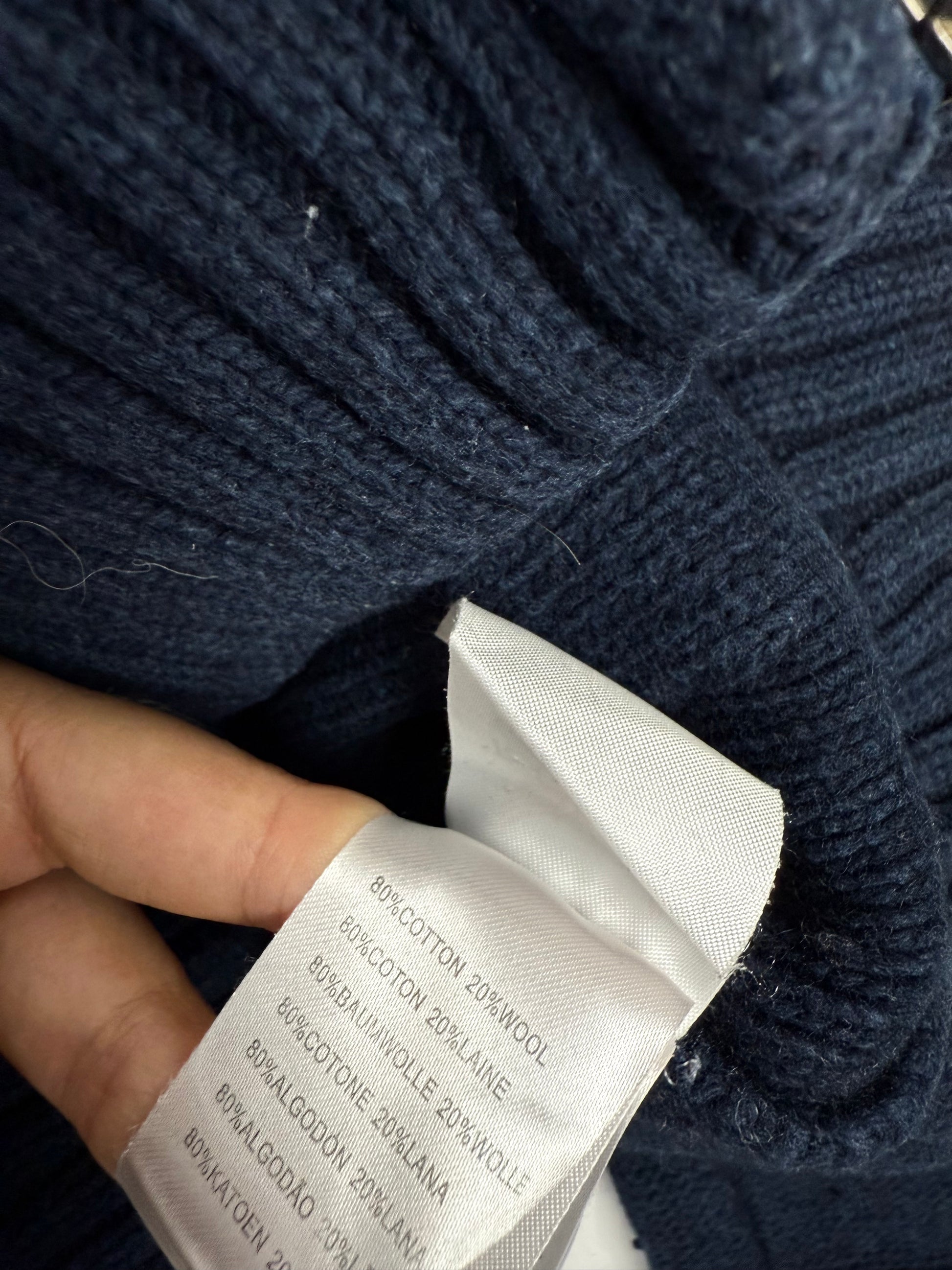 Navy cotton & wool  tight fit zip up knitted hoodie (XS/S)