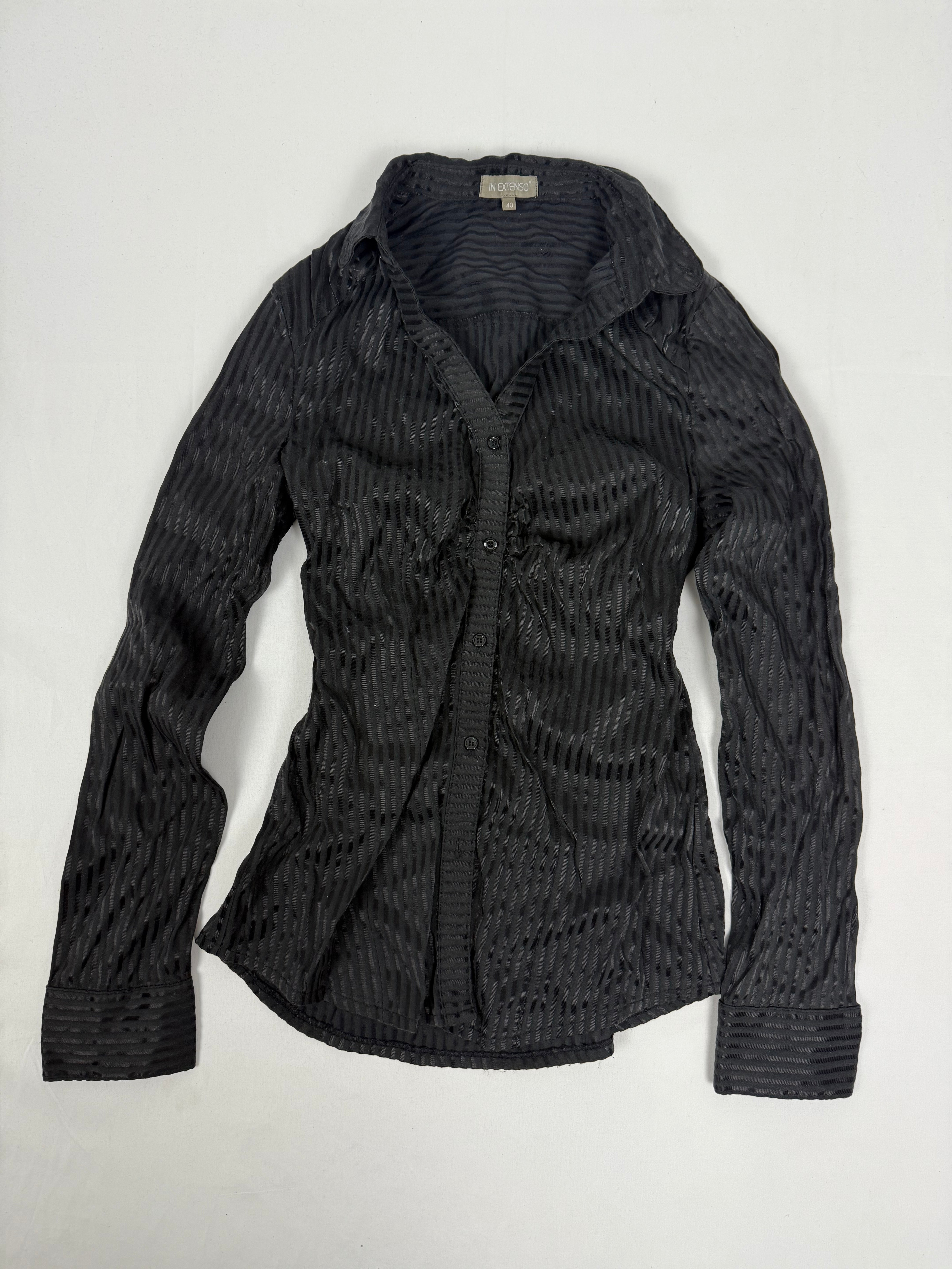 Black striped ruched long sleeves shirt (L)