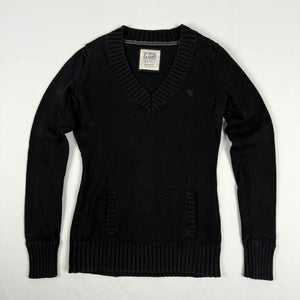 Black cotton V neck tight fit jumper (S)