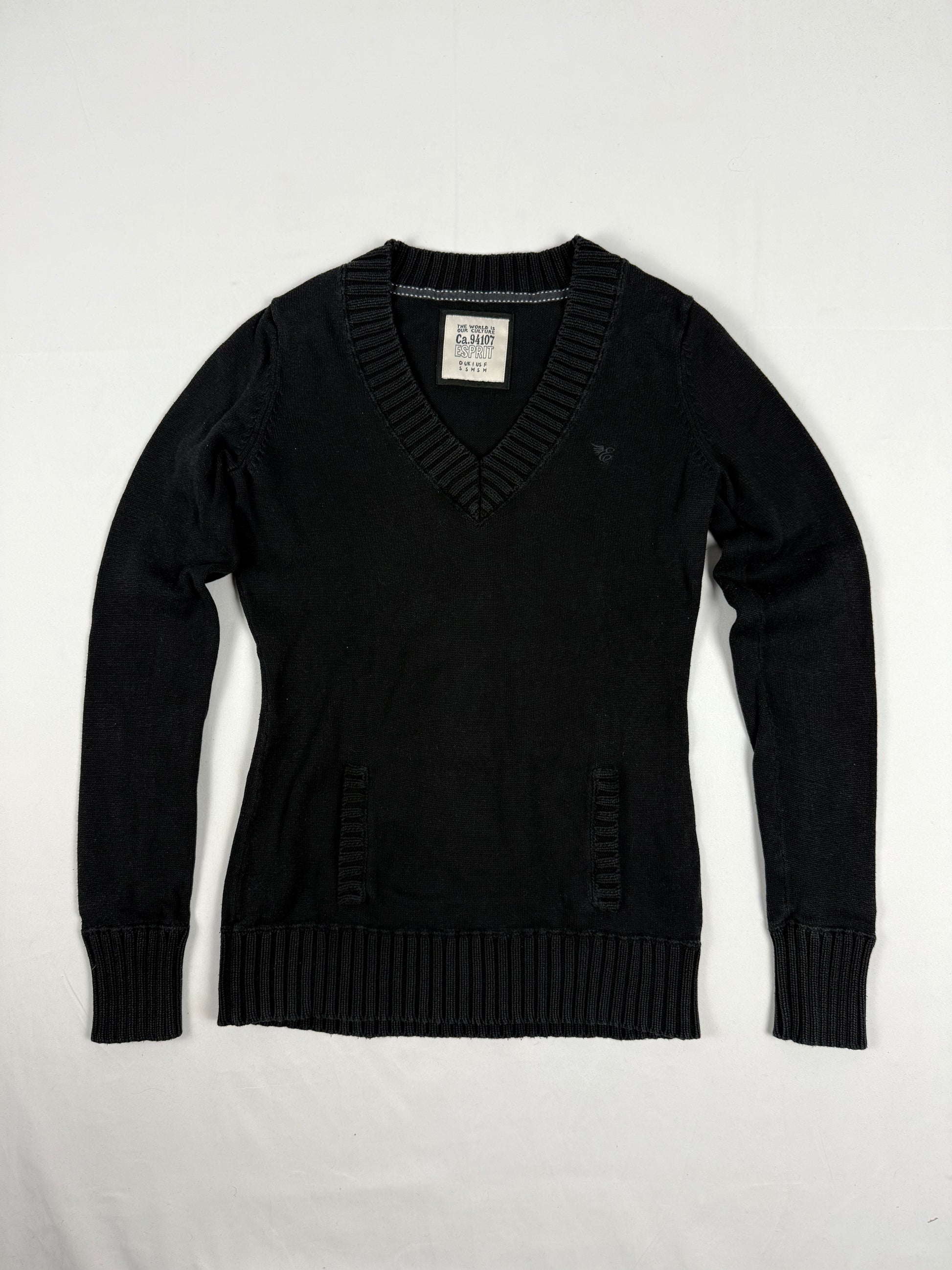 Black cotton V neck tight fit jumper (S)