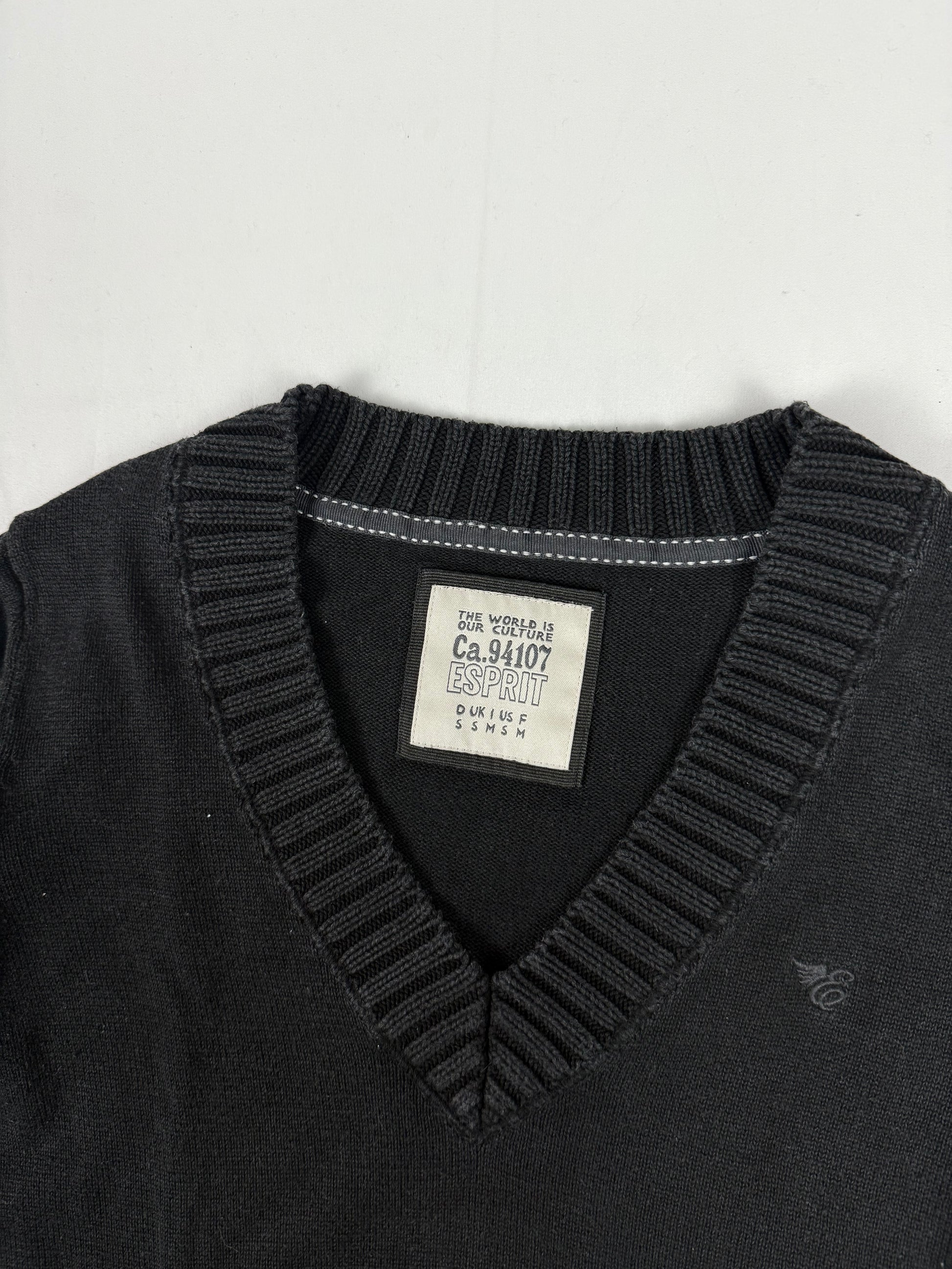 Black cotton V neck tight fit jumper (S)