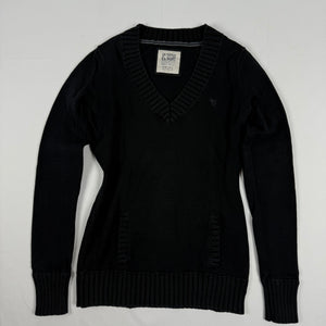 Black cotton V neck tight fit jumper (S)