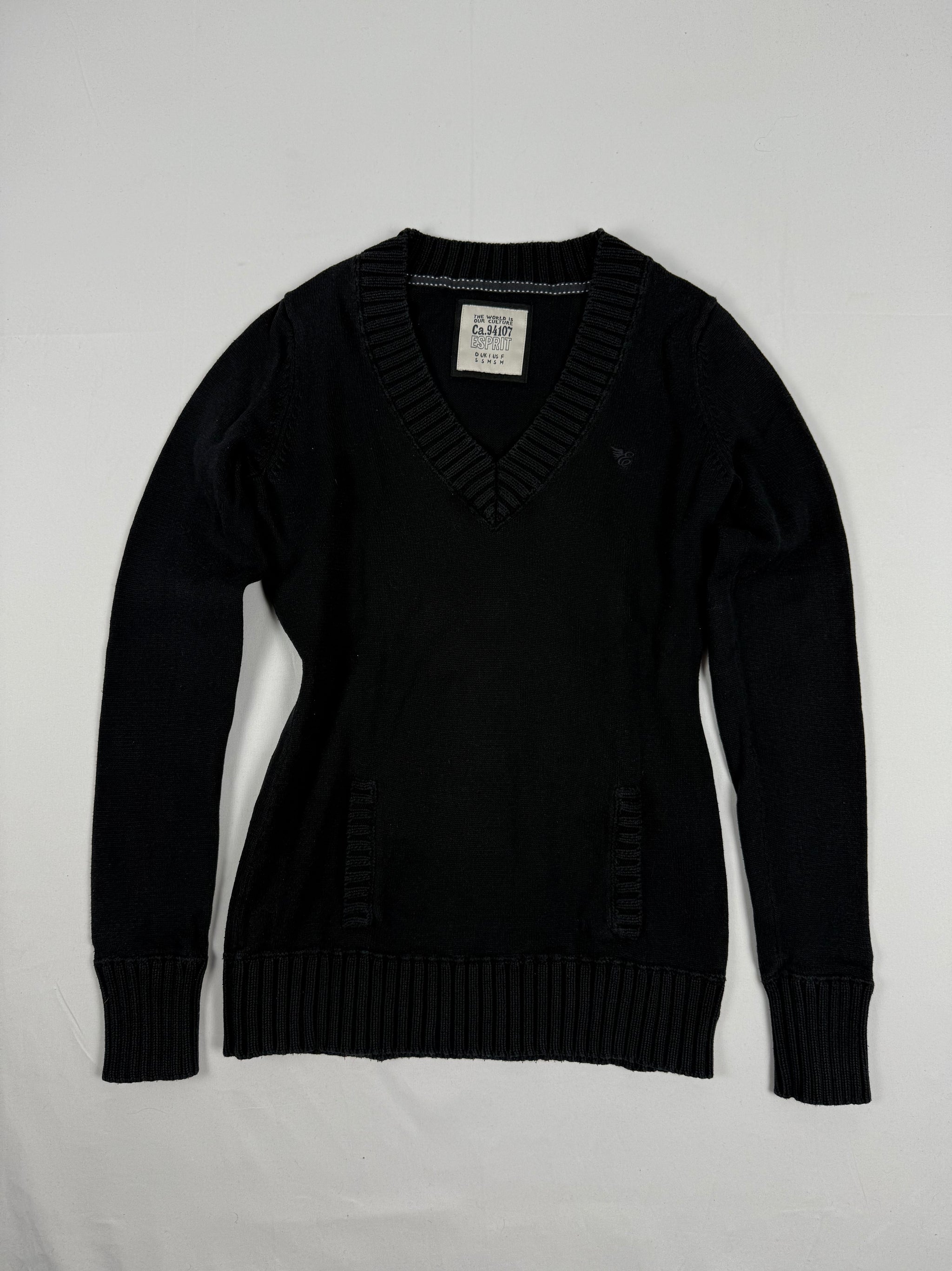 Black cotton V neck tight fit jumper (S)