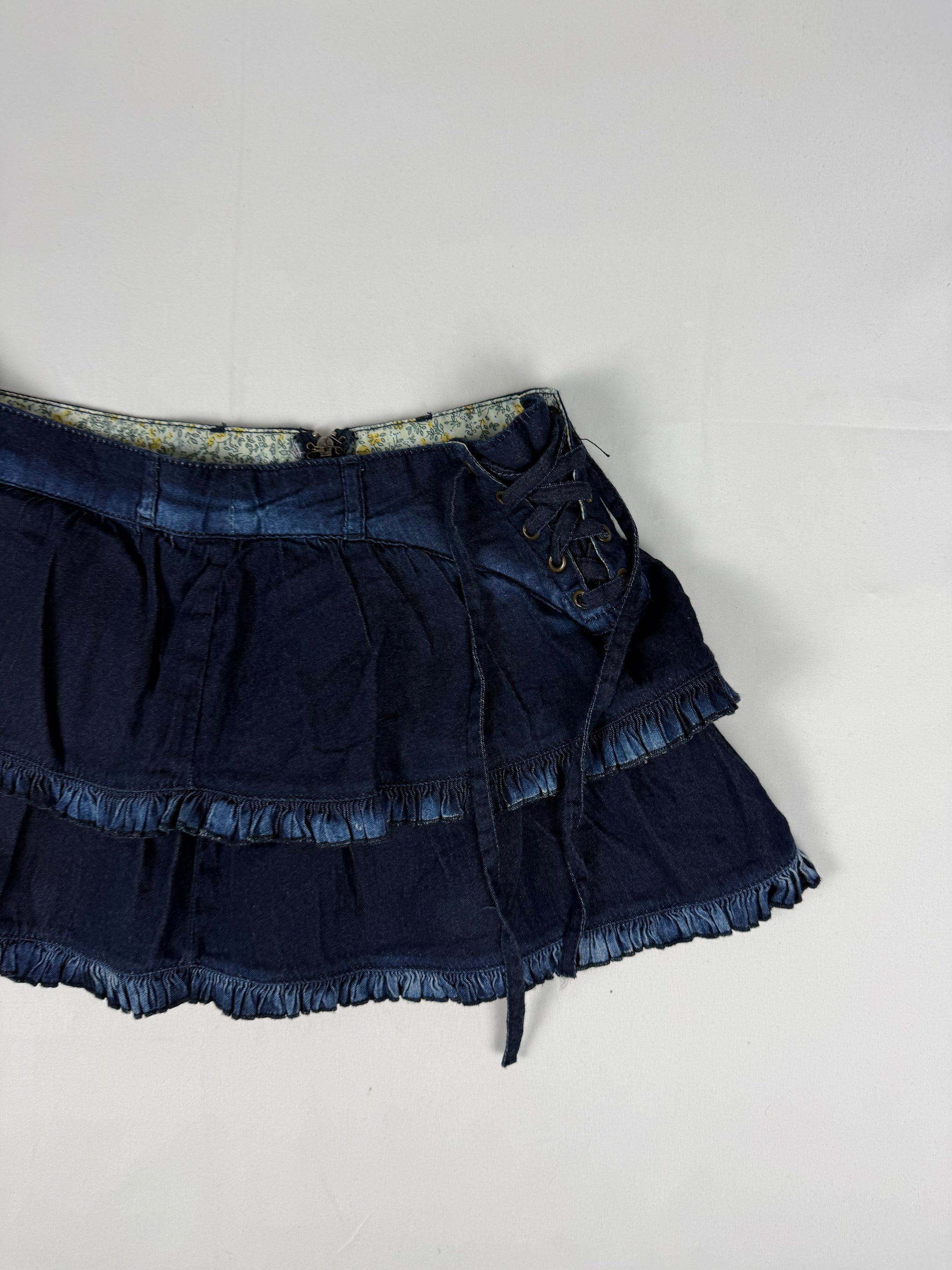Navy denim pleated low rise mini skirt (S/M)