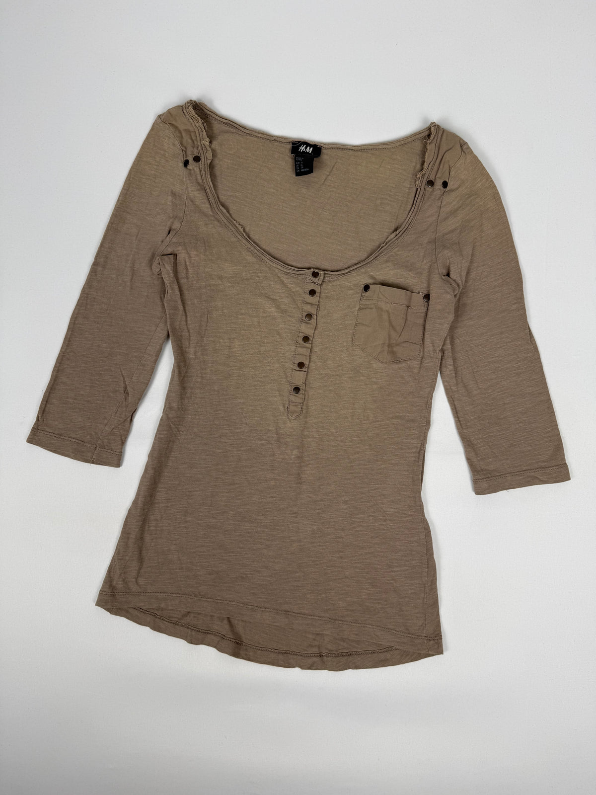 Beige cotton 3/4 long sleeves top (XS)