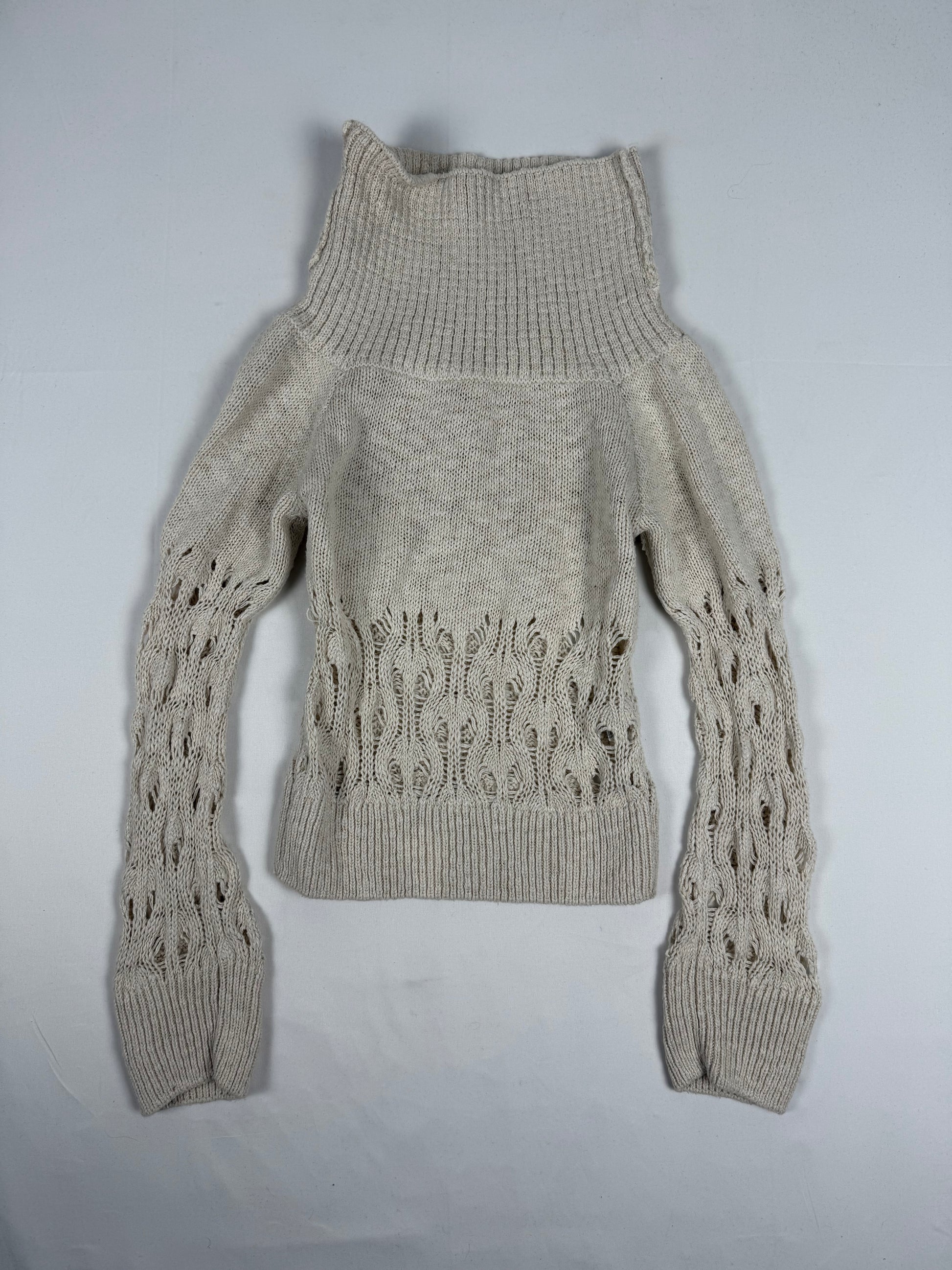 Beige crochet turtleneck jumper (M)