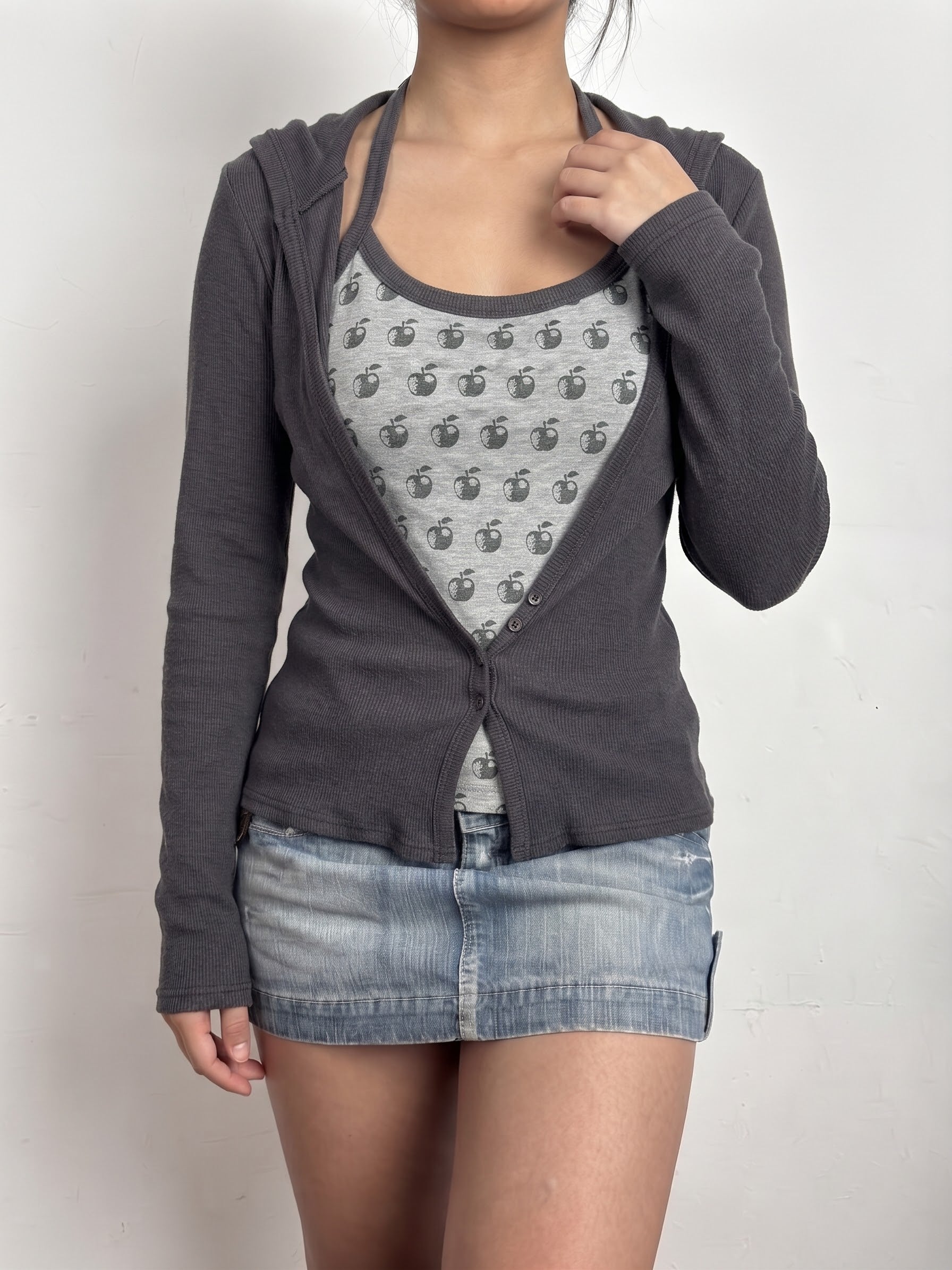 Grey ultra stretchy hooded top (S)