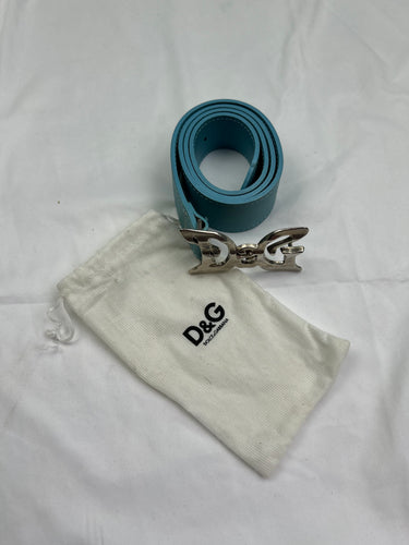 Blue metallic silver buckles 100% leather belt