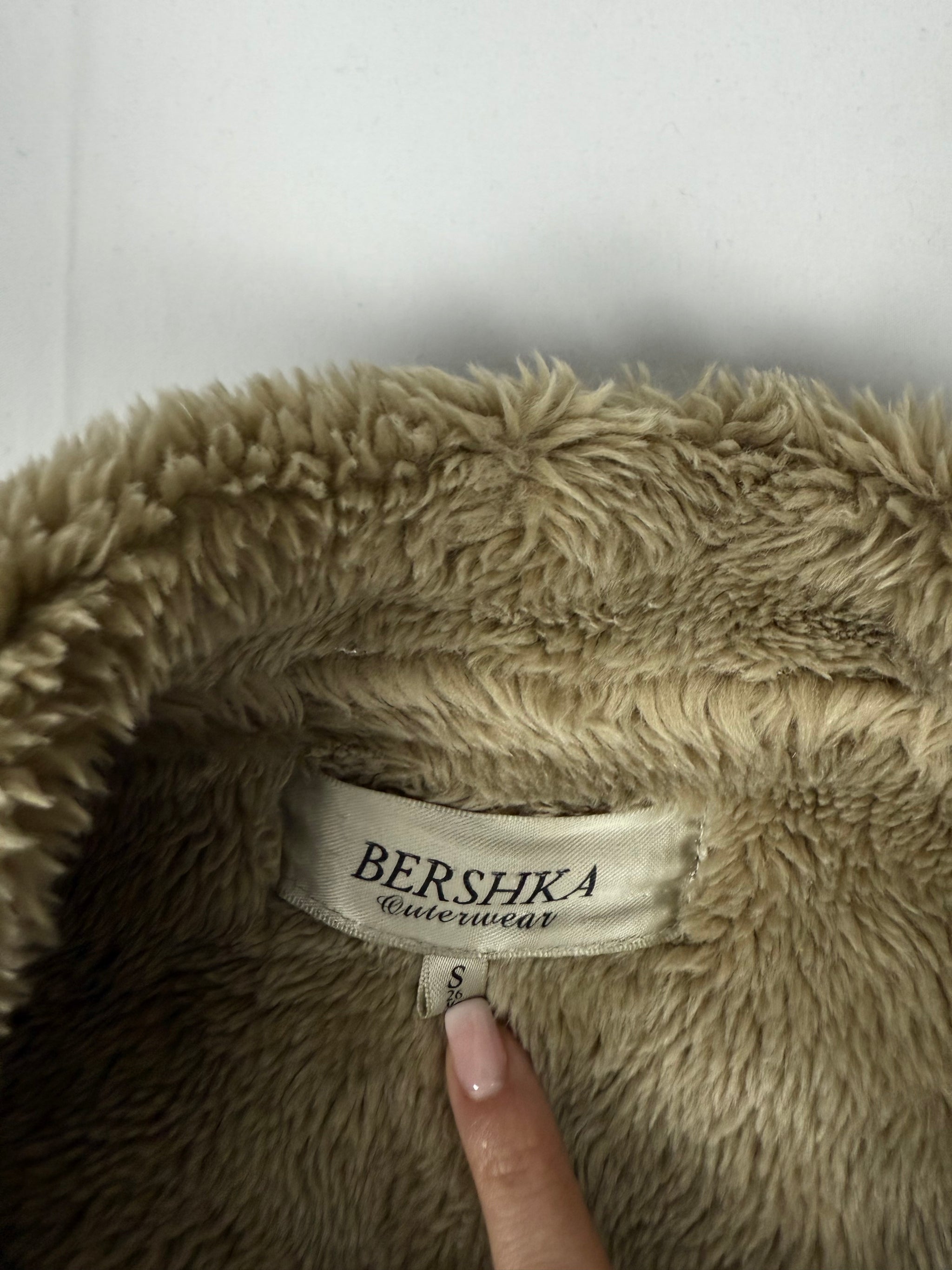 Beige suede inside faux fur tight fit biker coat (S/M)