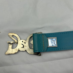 Blue metallic silver buckles 100% leather belt