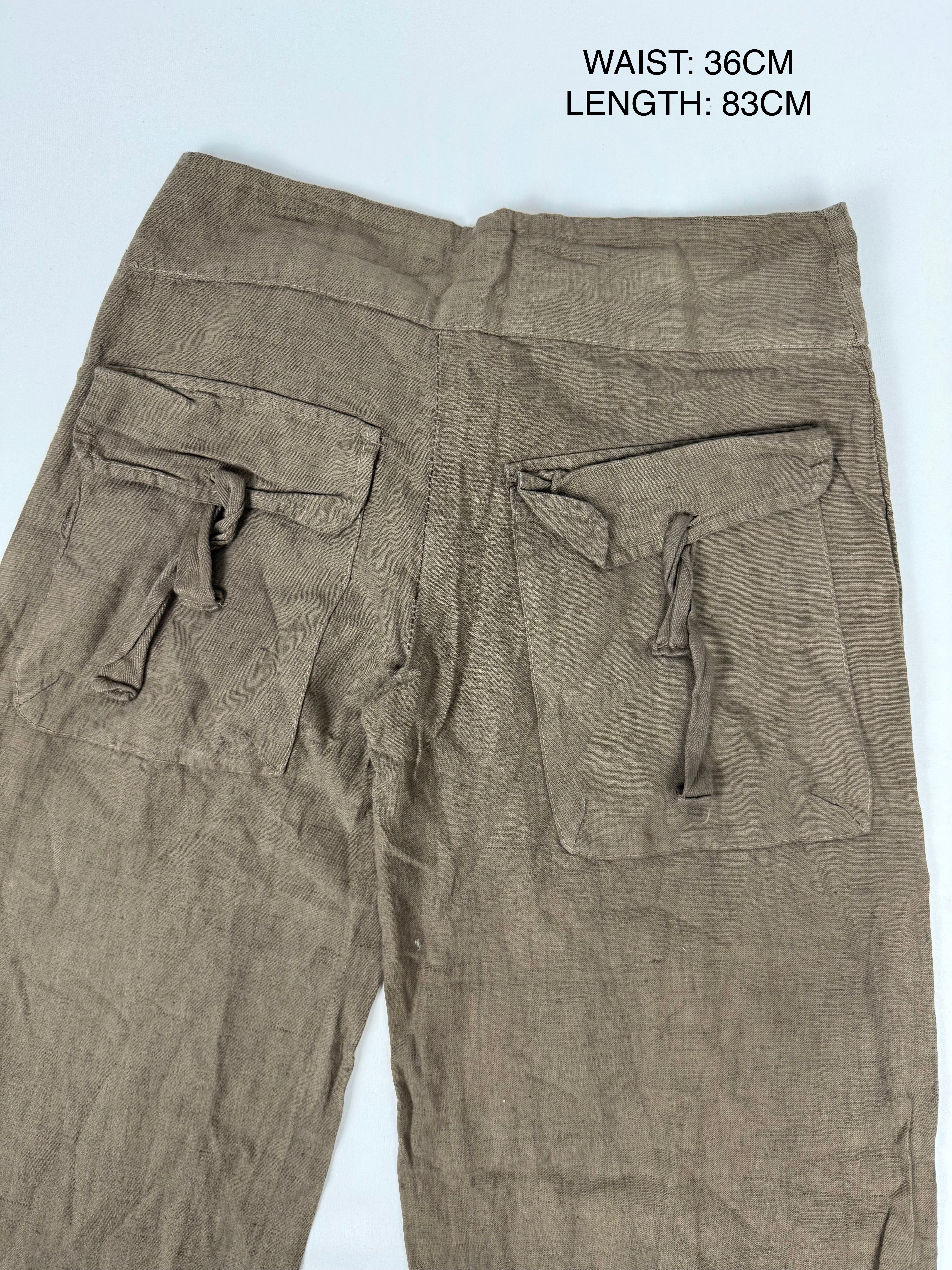 Khaki low rise linen capri pants (S)