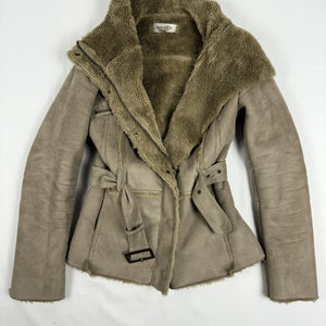 Beige suede inside faux fur tight fit biker coat (S/M)