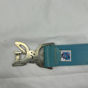 Blue metallic silver buckles 100% leather belt