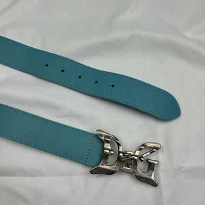 Blue metallic silver buckles 100% leather belt