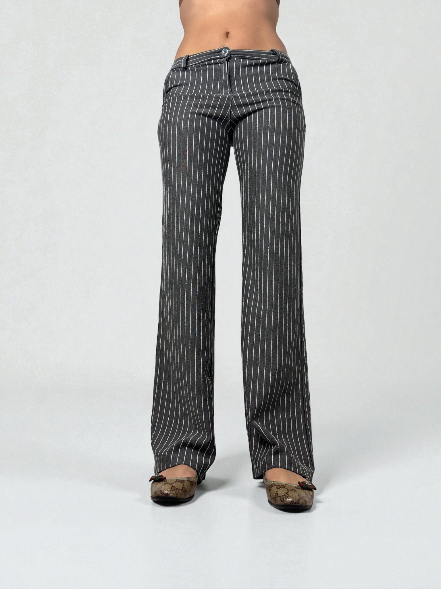 Grey striped low rise super stretchy office flare pants (S/M)