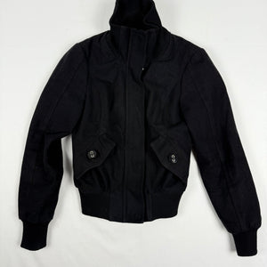 Black wool zip up biker jacket (S/M)