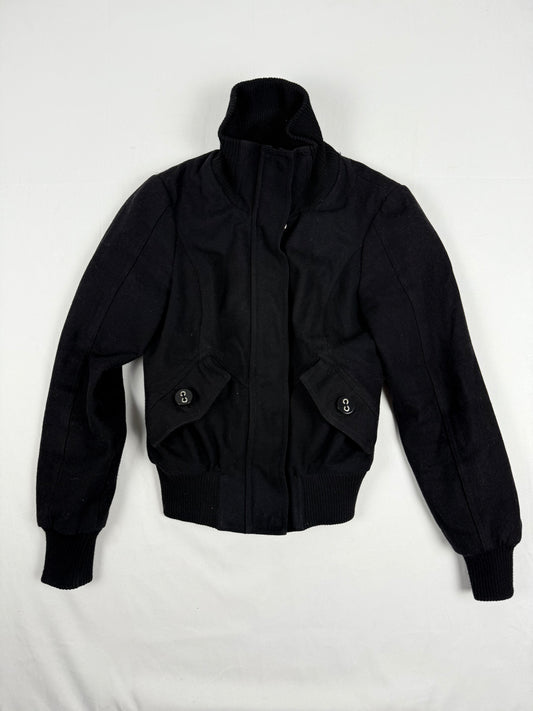 Black wool zip up biker jacket (S/M)