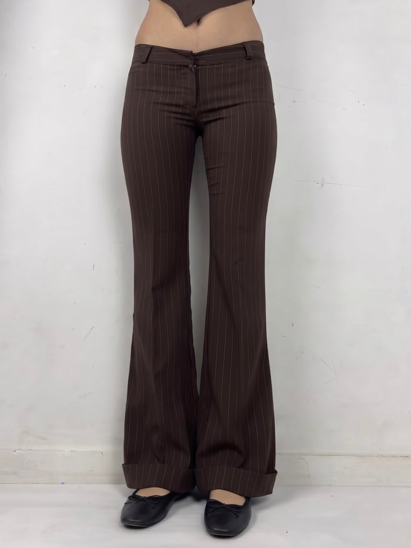 Brown striped office pants (S)