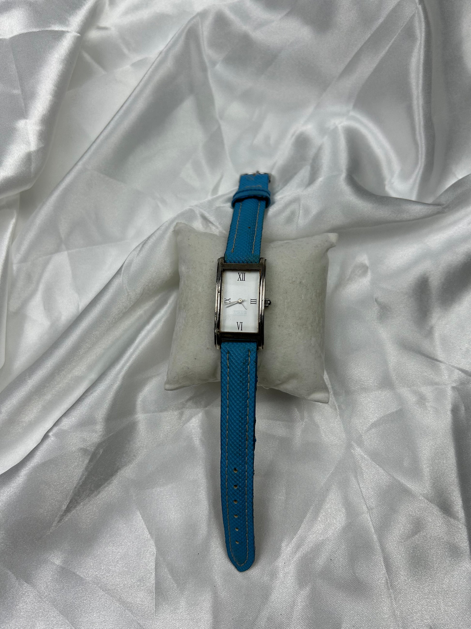 Vintage stainless steel leather blue bracelet watch jewelry