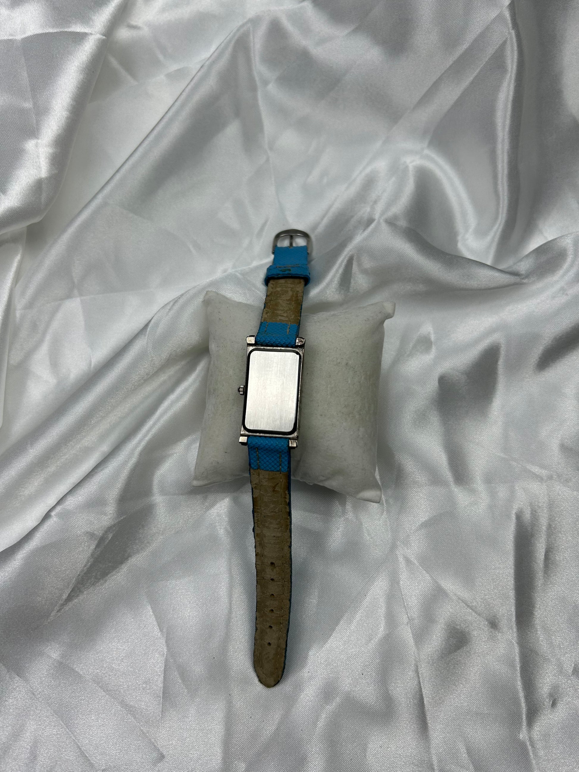 Vintage stainless steel leather blue bracelet watch jewelry