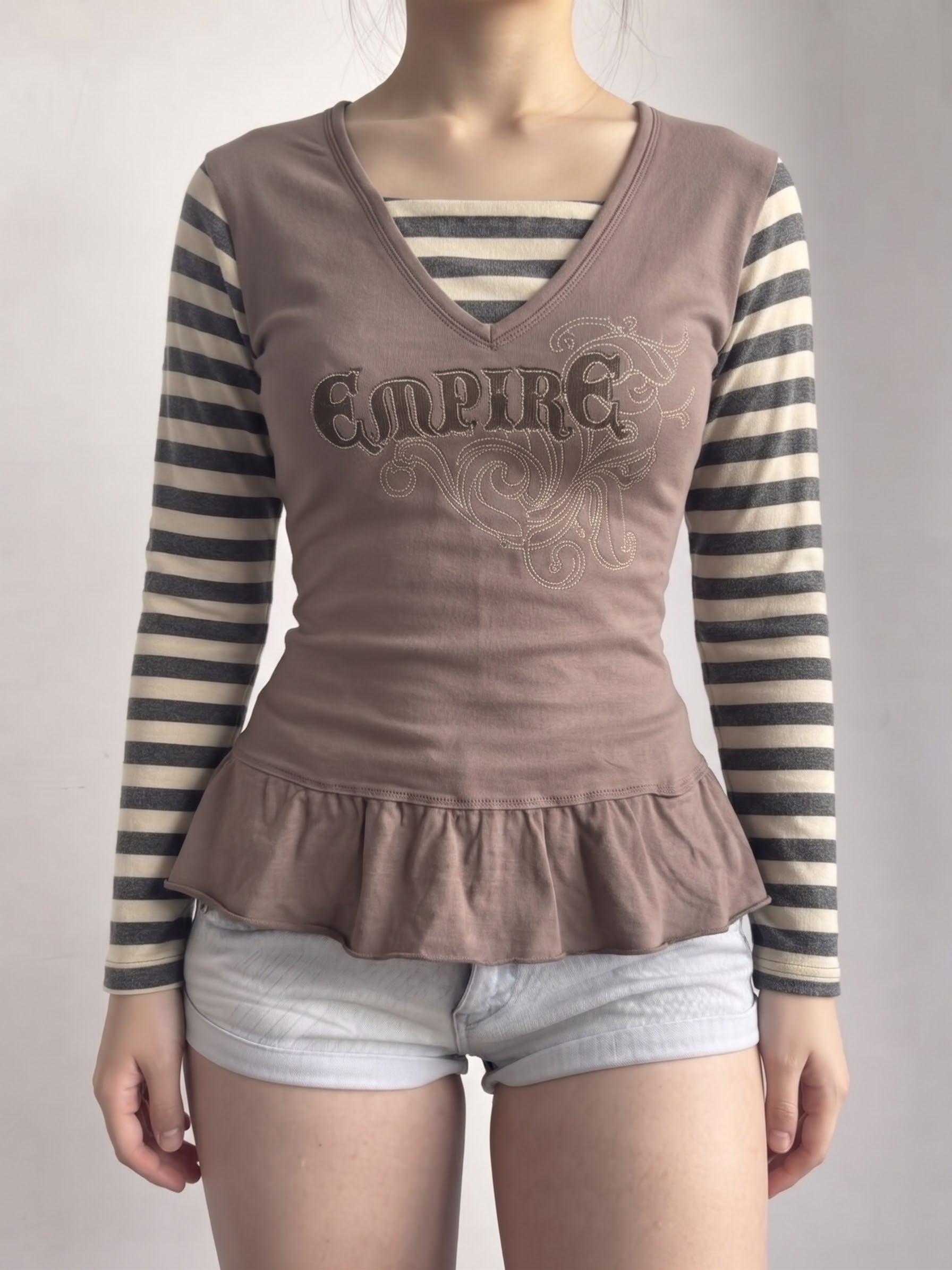 Brown 2 in 1 layer long sleeves top (XS)