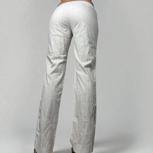 White cream striped cotton low rise office flare pants (M)