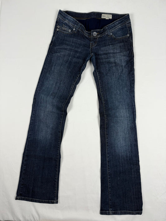 Navy ultra low rise bootcut flare denim pants (XS)