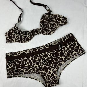 Brown animal print low rise bikini set (XL)