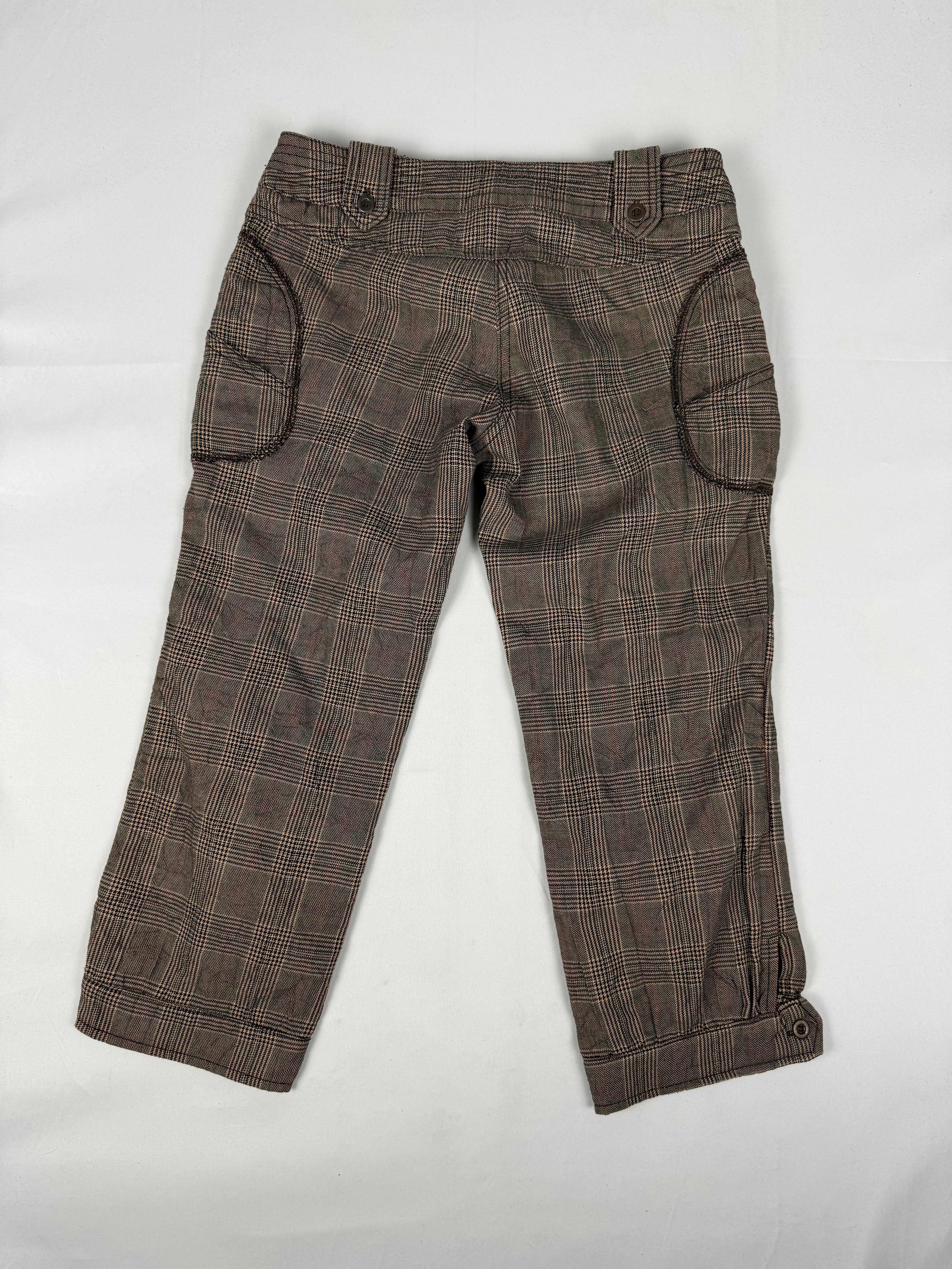 Brown check print low waist capri pants (S)