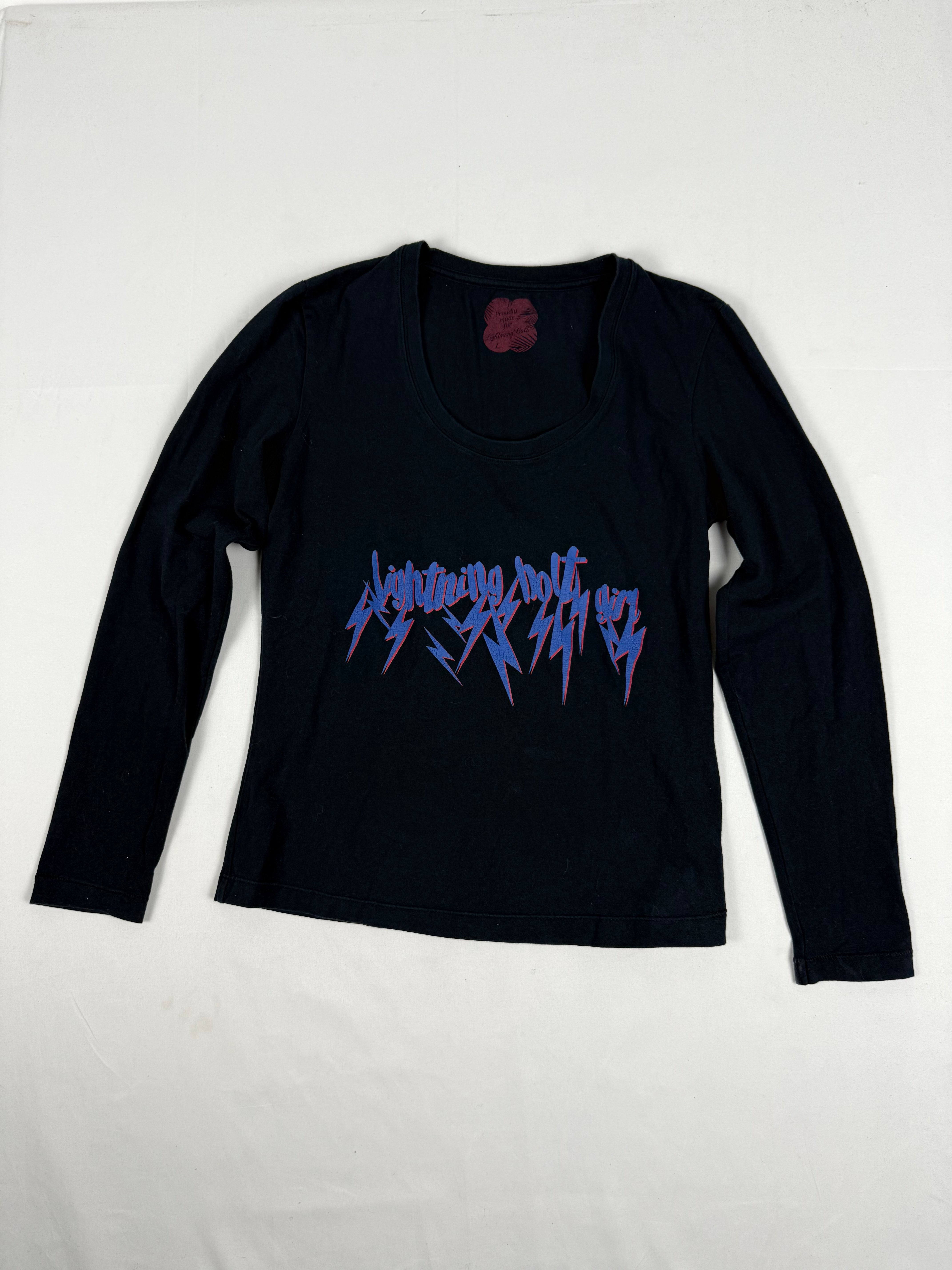 Black graphic print cotton long sleeves top (L)