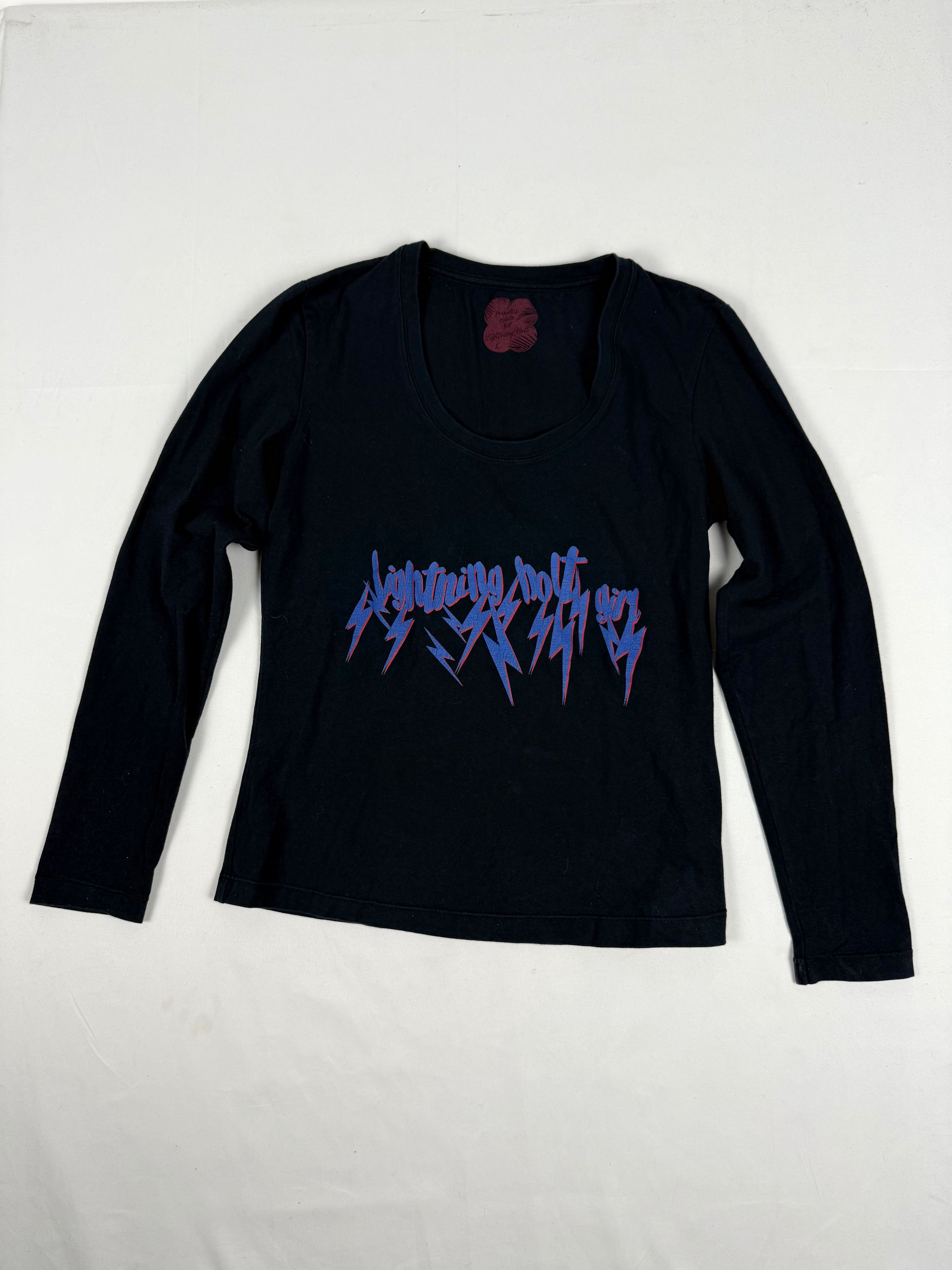 Black graphic print cotton long sleeves top (L)