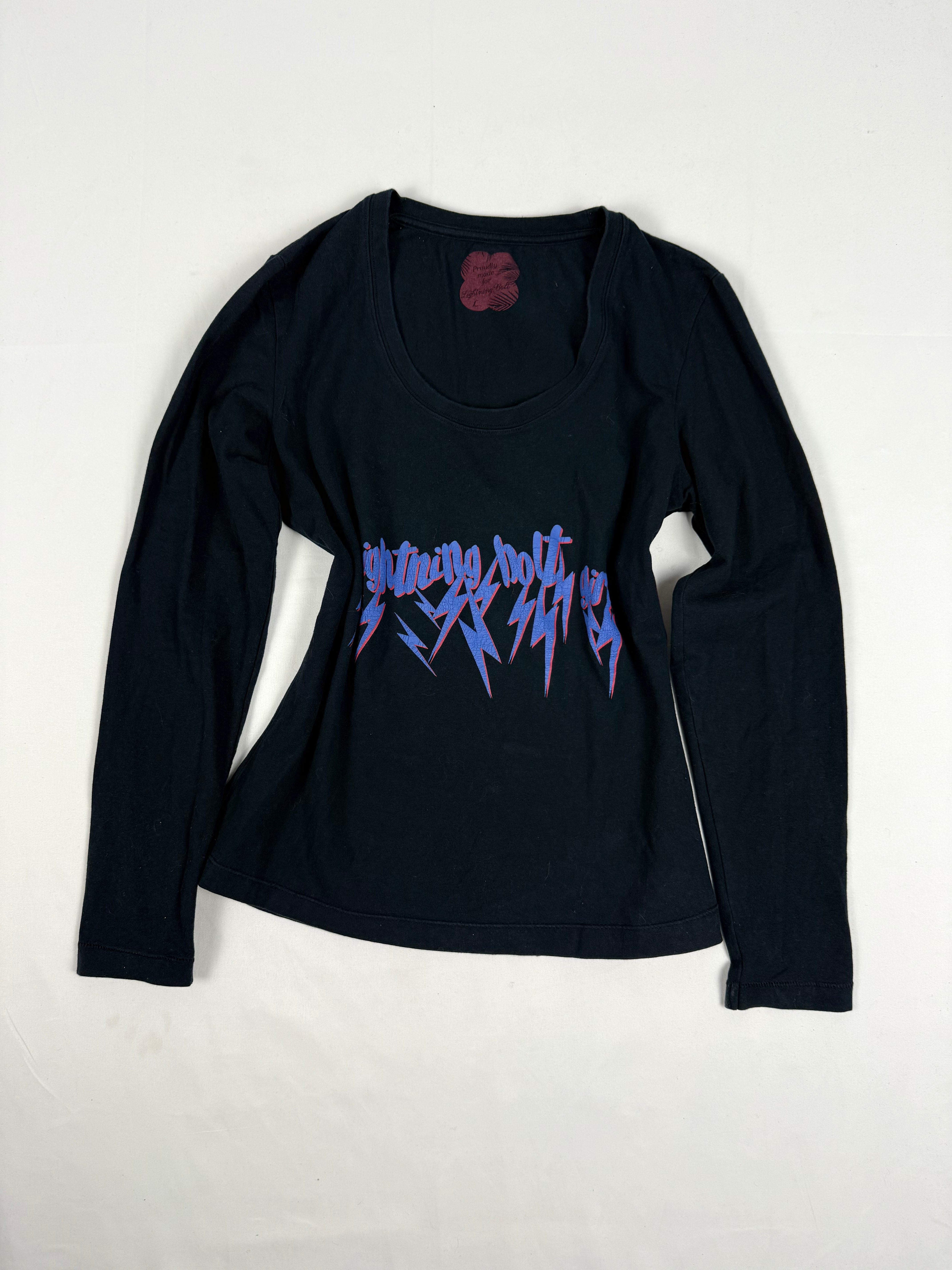 Black graphic print cotton long sleeves top (L)