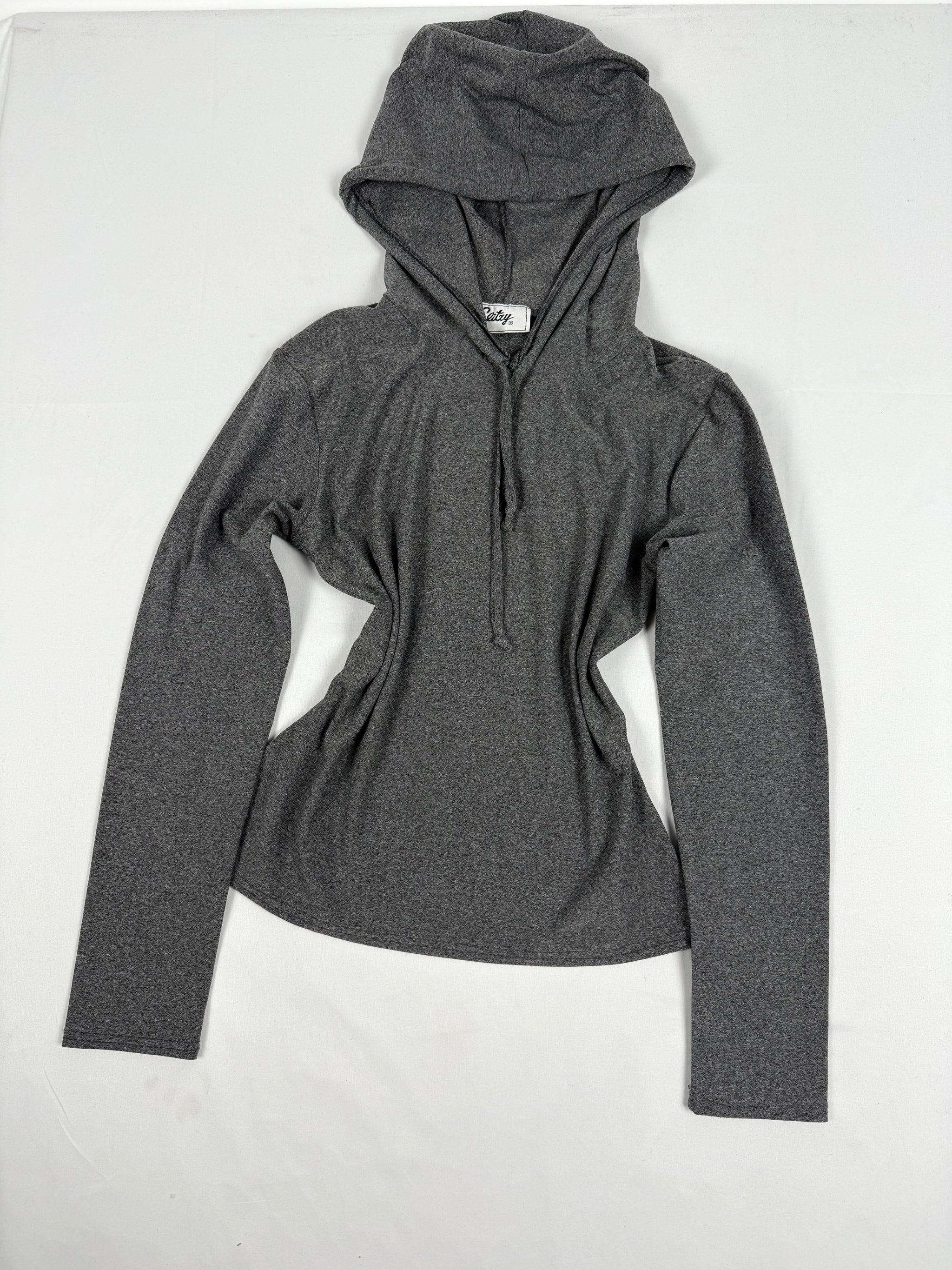 Grey tight fit hooded top (S/M)