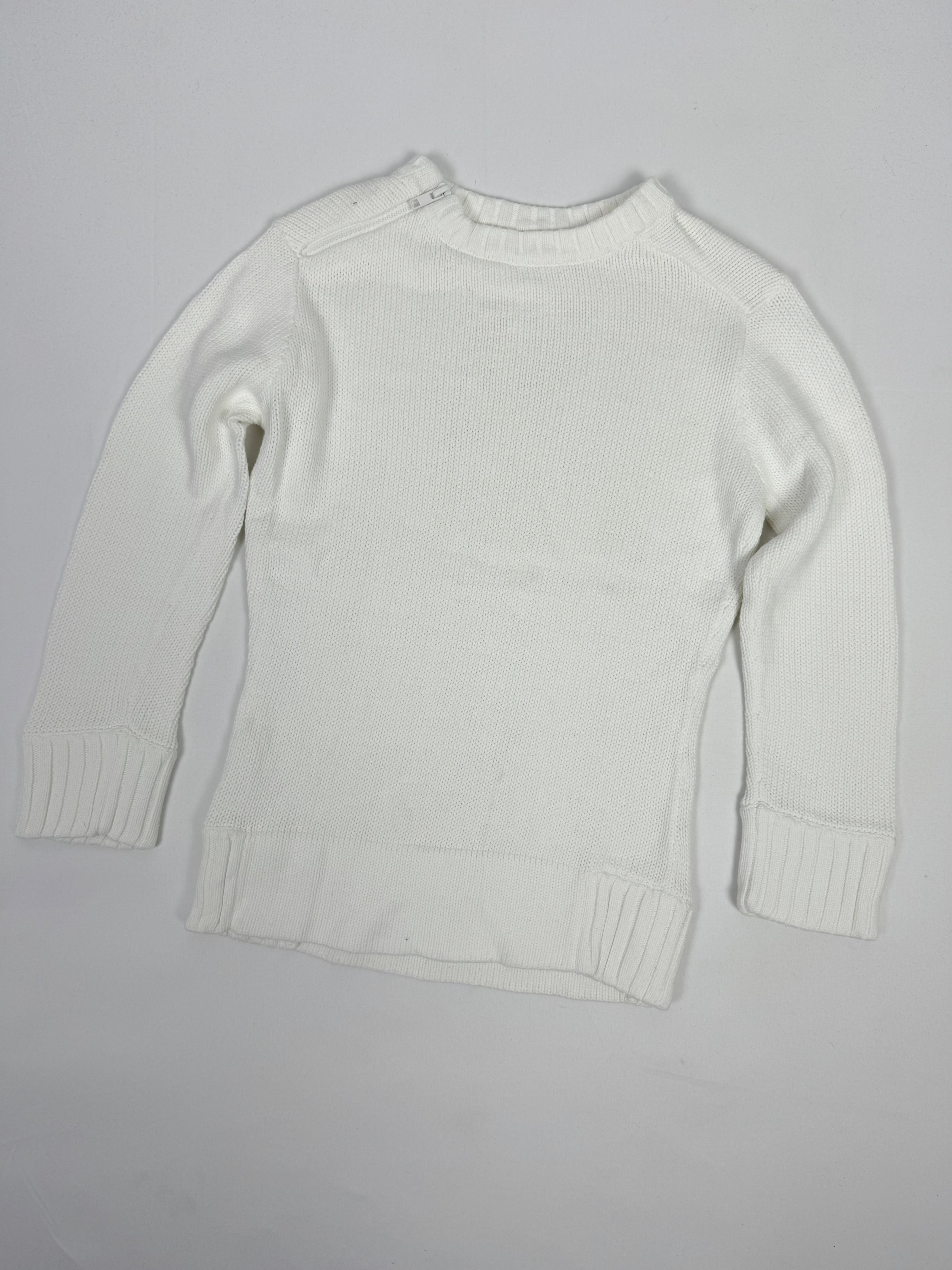 White zip up round neck jumper (XS)