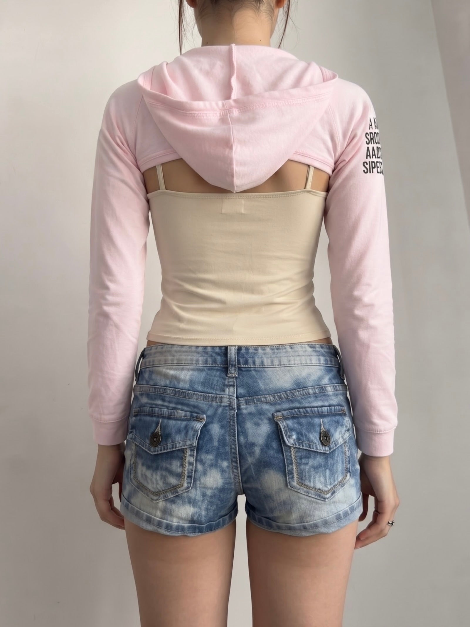 Pink tie up hooded bolero top (S)