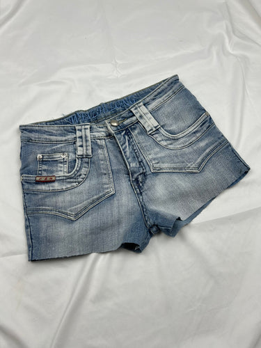 Blue denim low rise mini short (XS)