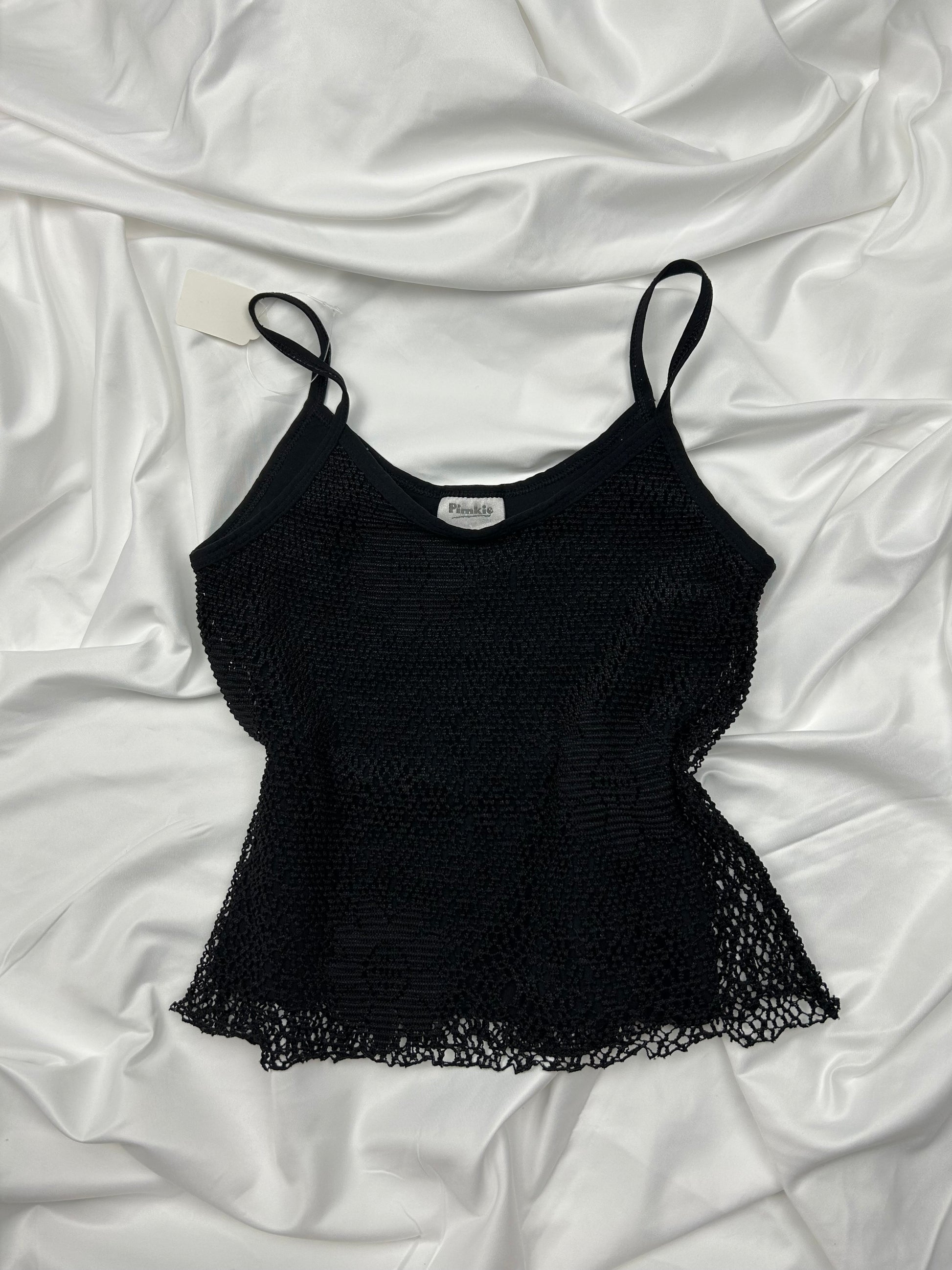 Black lined lace stretchy cami top (S)