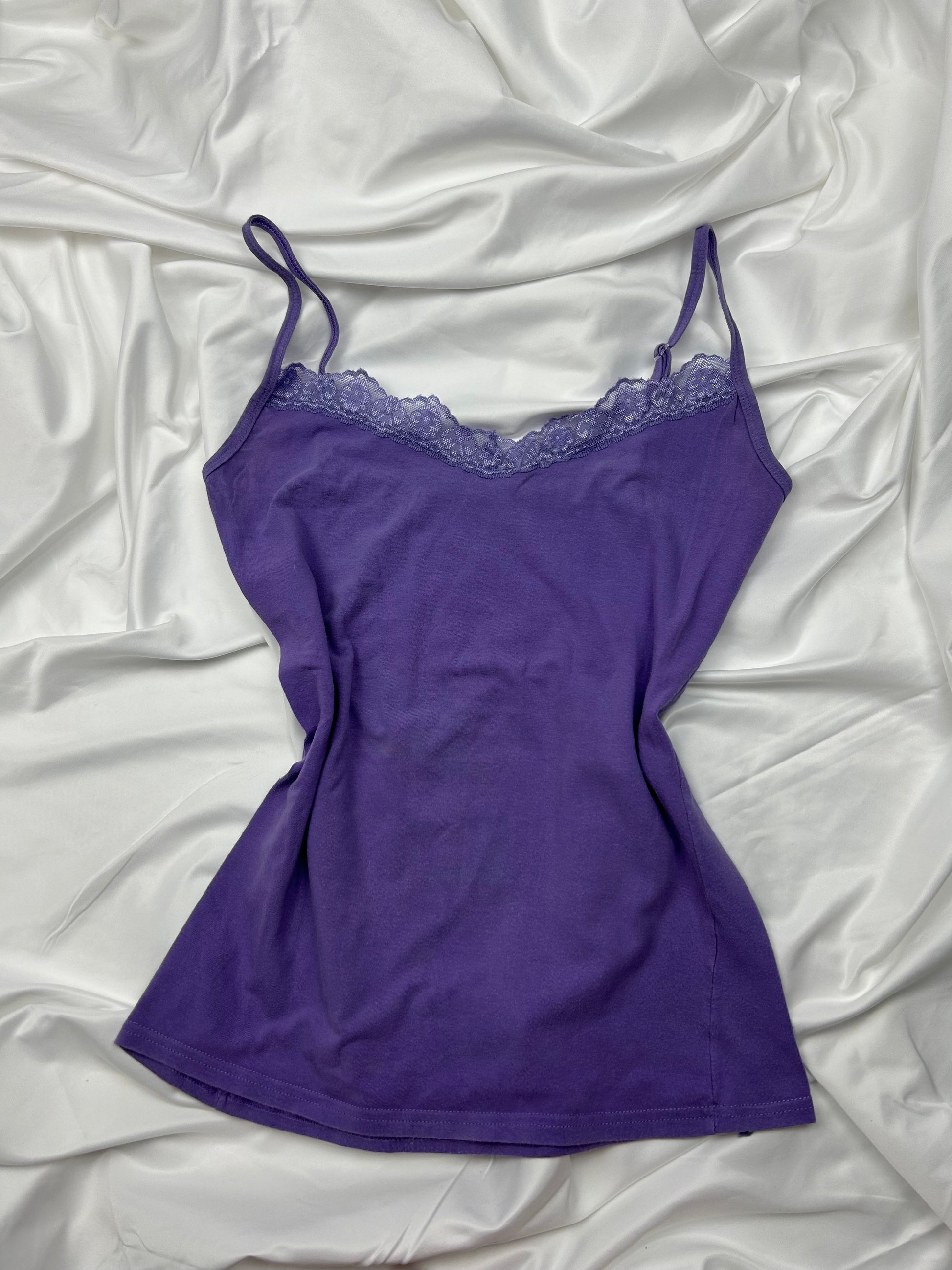 Purple lilac lace detail cotton cami top (L)