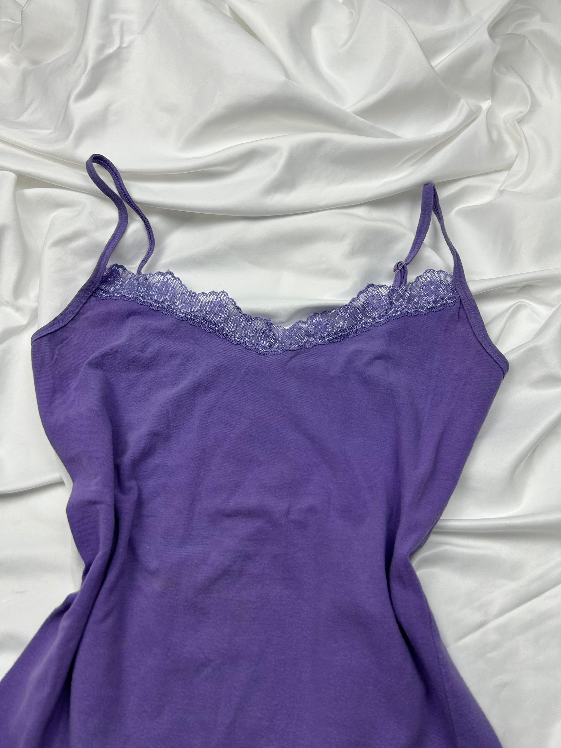 Purple lilac lace detail cotton cami top (L)