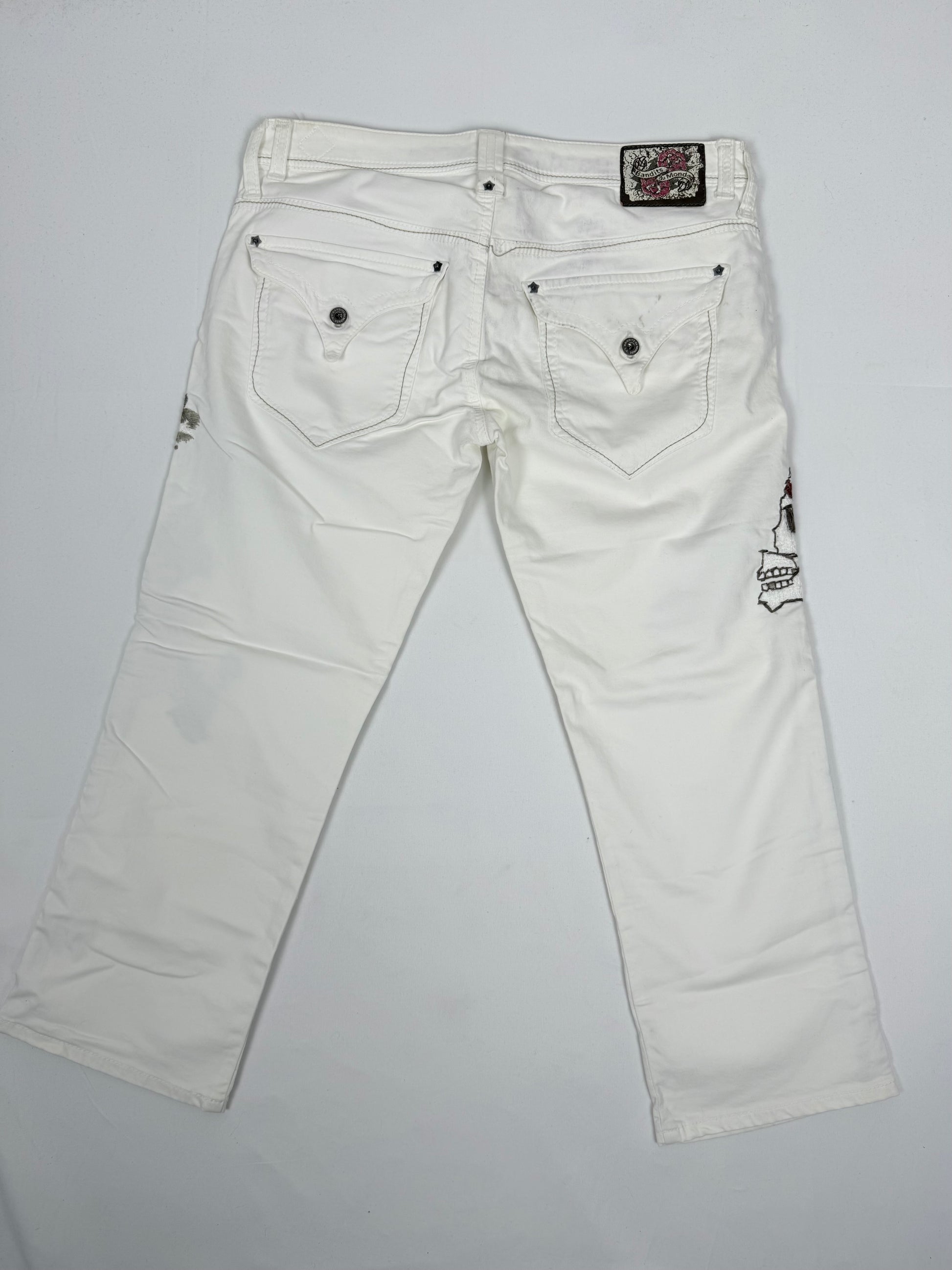 White low rise embroidered denim capri pants (M/L)