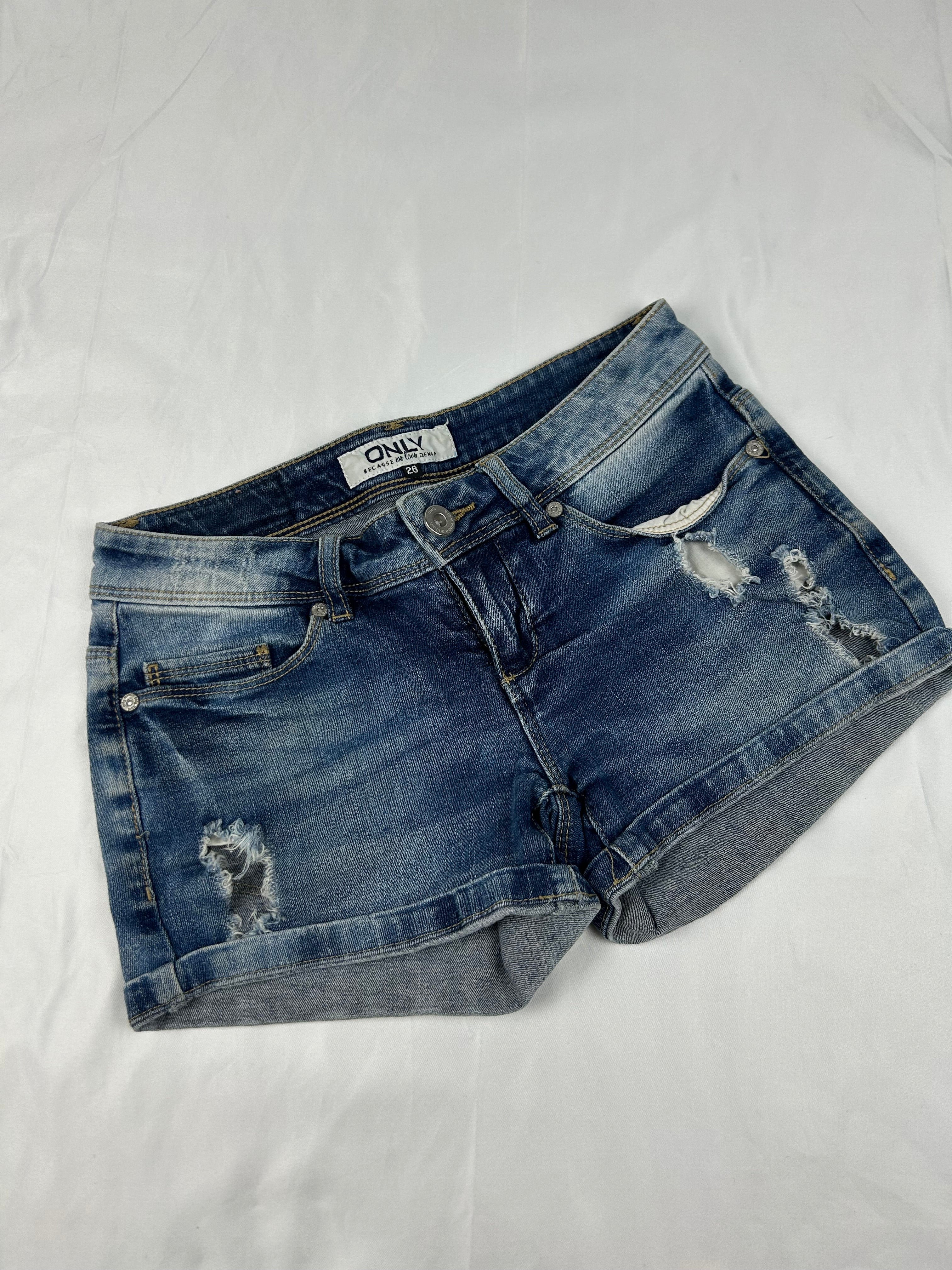 Blue denim low rise mini short (XS)