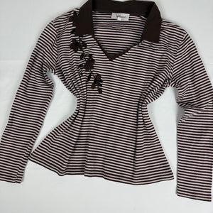 Beige & brown polo neck striped long sleeves top (XL)
