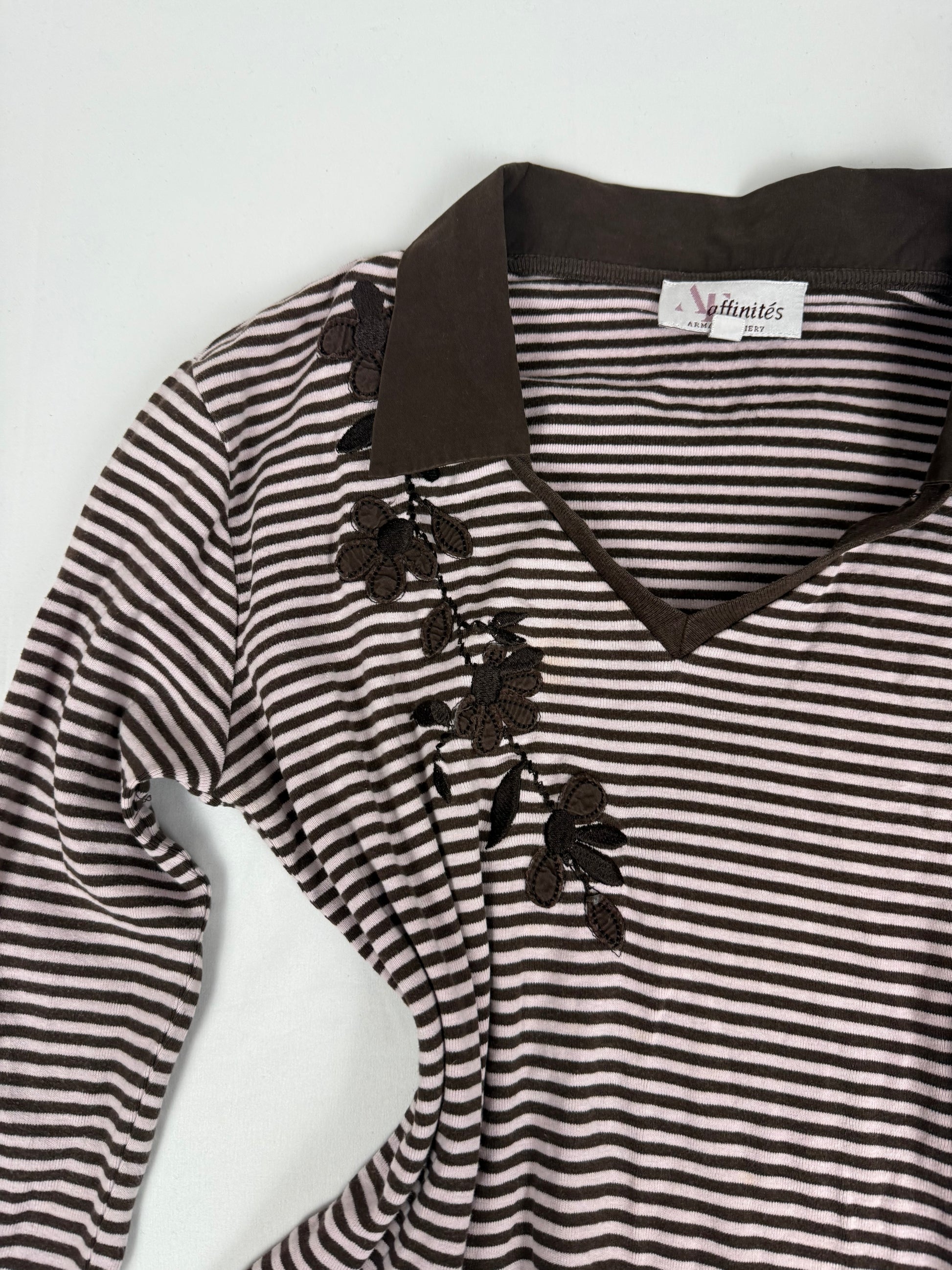 Beige & brown polo neck striped long sleeves top (XL)